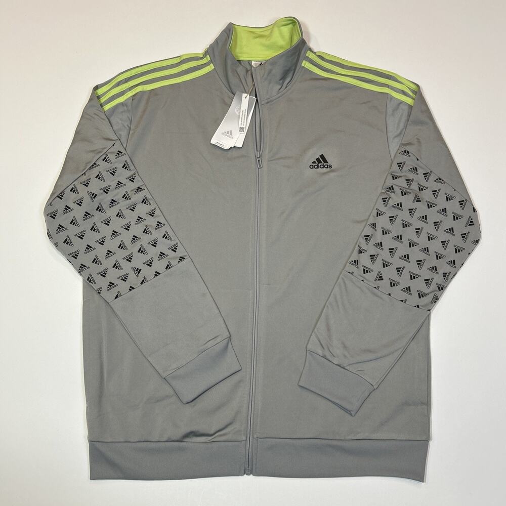 Adidas Mens XL Track Jacket Gray Green Stripes Recycled Polyester NWT $55